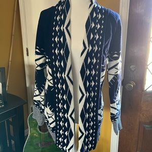 Anybody Collection-Navy and white Aztec print shawl collar open cardigan-S/M NWT